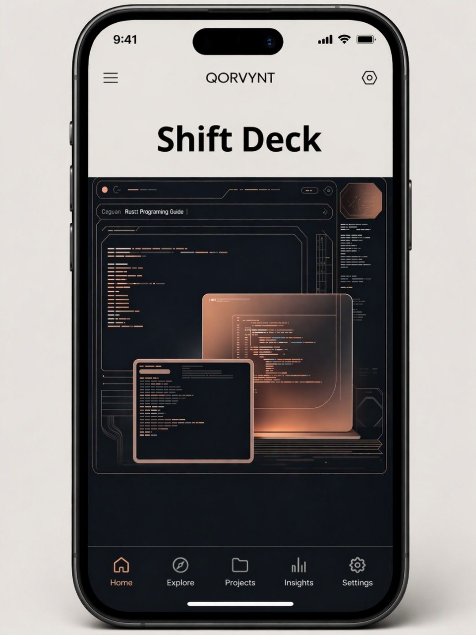 Phone displaying the Qorvynt Shift Deck app on a light gray background