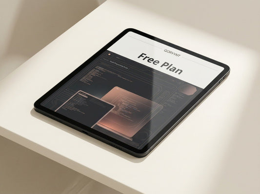 Tablet displaying a 'Free Plan' on a light surface