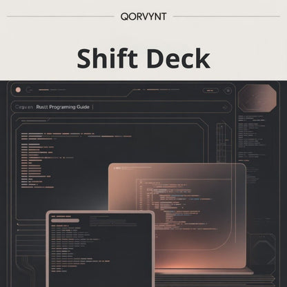 Qorvynt Shift Deck with computer screens displaying code, featuring the brand name 'Qorvynt'.