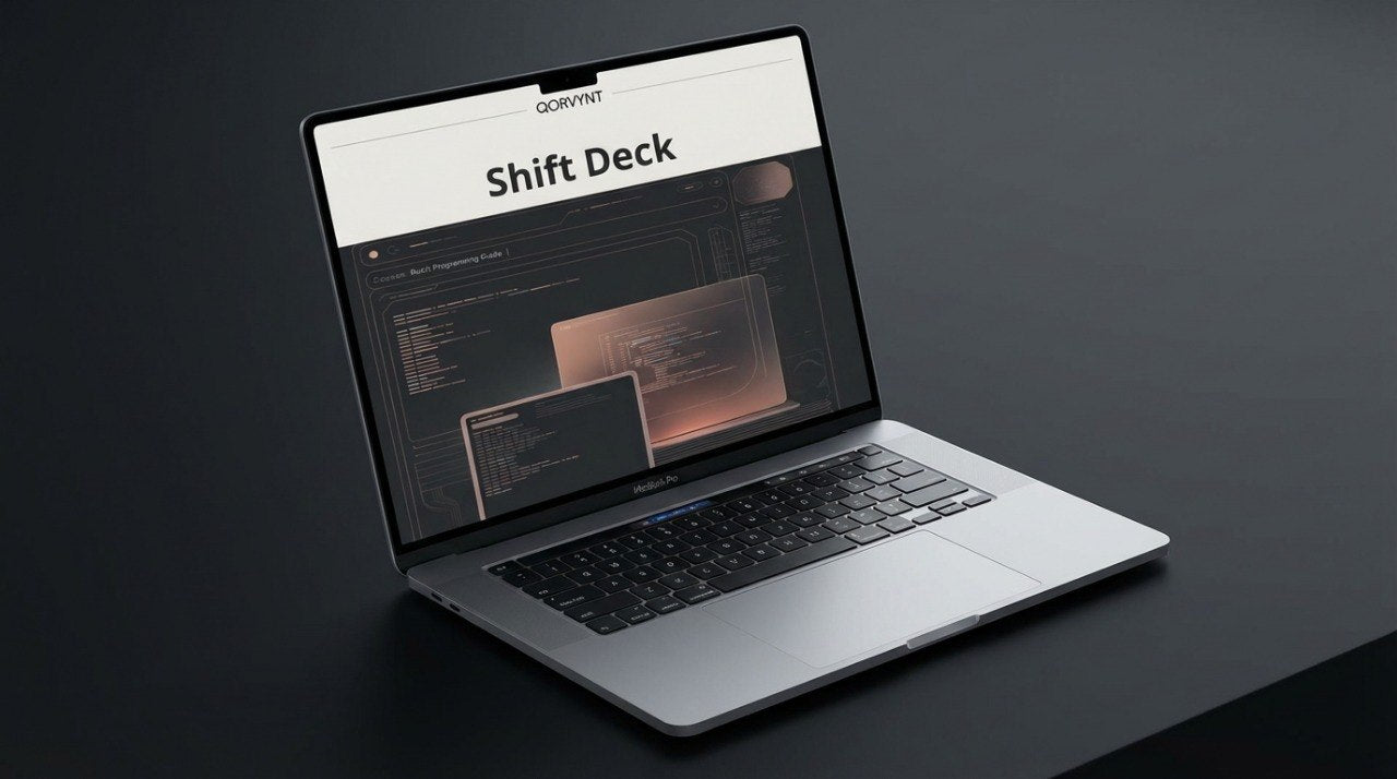 Laptop displaying a software interface on a dark background