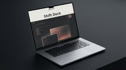 Laptop displaying a software interface on a dark background