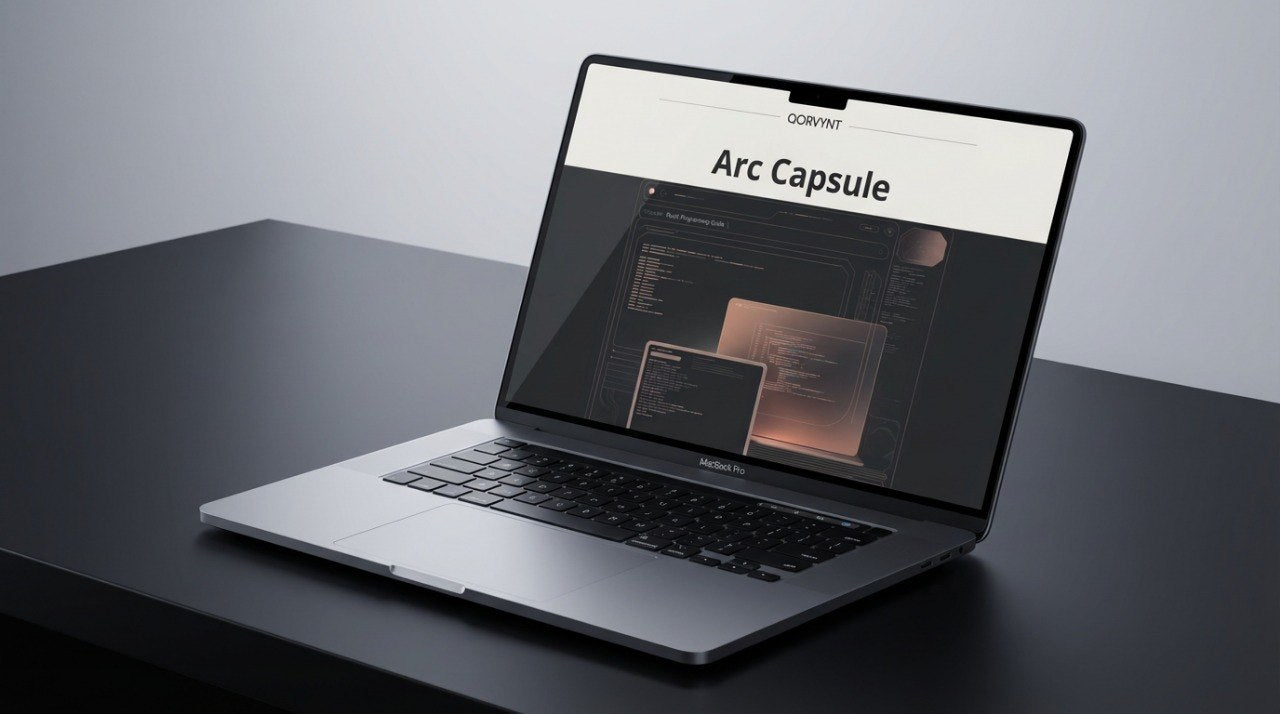 Laptop on a dark surface with 'Arc Capsule' displayed on the screen