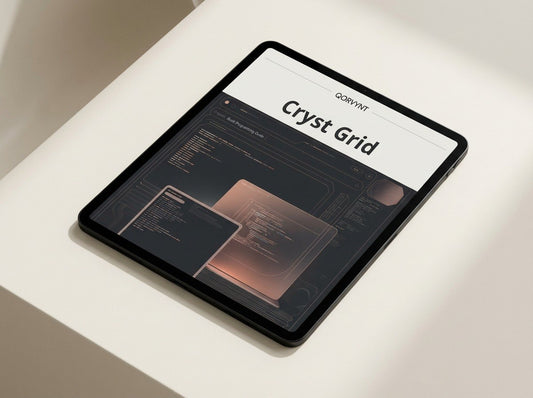 Tablet displaying a design app with 'Crystal Grid' on a light surface