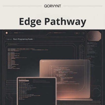 Qorvynt Edge Pathway with computer screens displaying code on a dark background