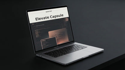 Laptop displaying a software interface on a dark background