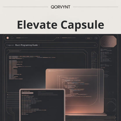 Qorvynt Elevate Capsule with computer screens displaying code, featuring the brand name.