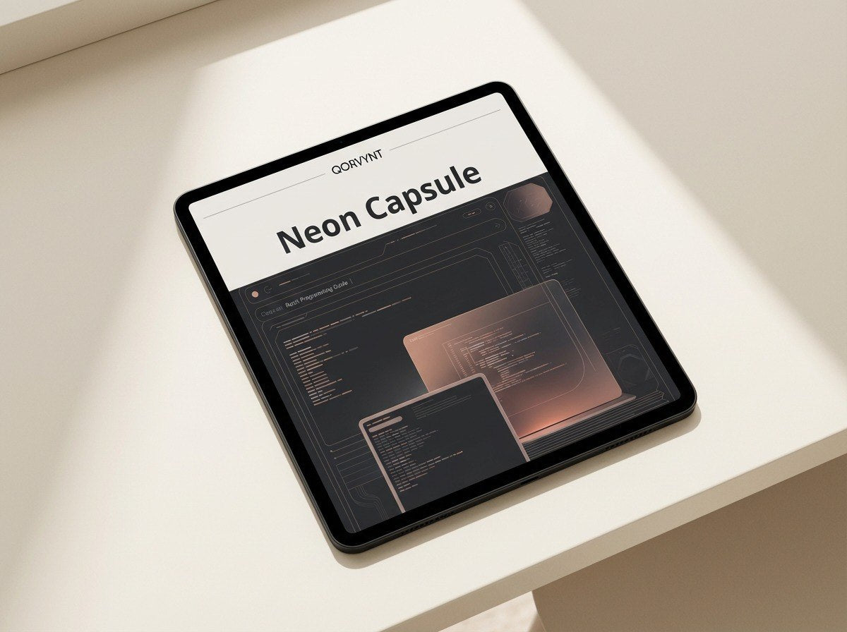 Tablet displaying a software interface with 'Neon Capsule' branding on a light surface.