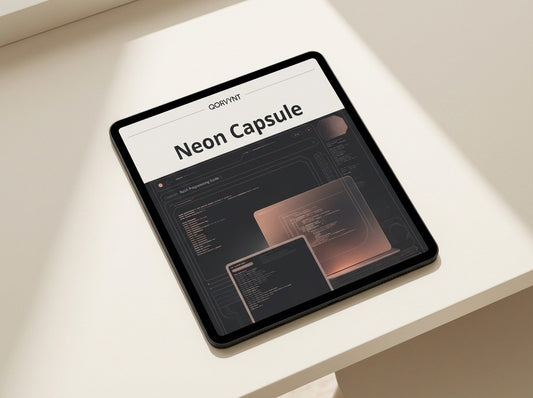 Tablet displaying a software interface with 'Neon Capsule' branding on a light surface.