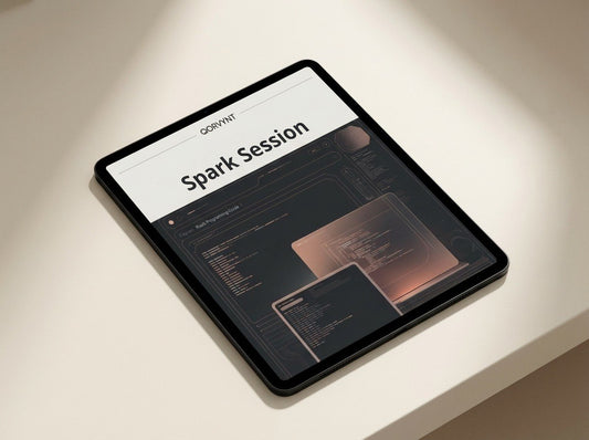 Tablet displaying a software interface on a light surface