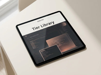 Tablet displaying a software interface on a light surface